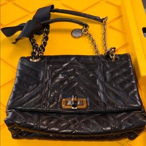 Lanvin Black Quilted Shoulder Bag with Gold Accents